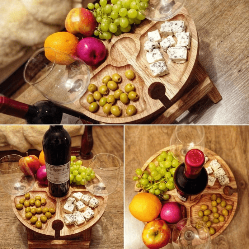 Wooden Wine Picnic Table  Portable Oak Serving Tray Design - Product example