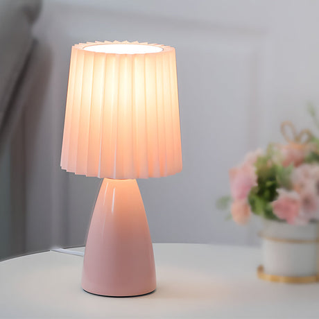 Modern Table Lamp  Pleated Shade Glass Base - Product showcase