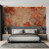 Nature Mural Wallpaper | Terracotta Maple Leaves with Aged Effect