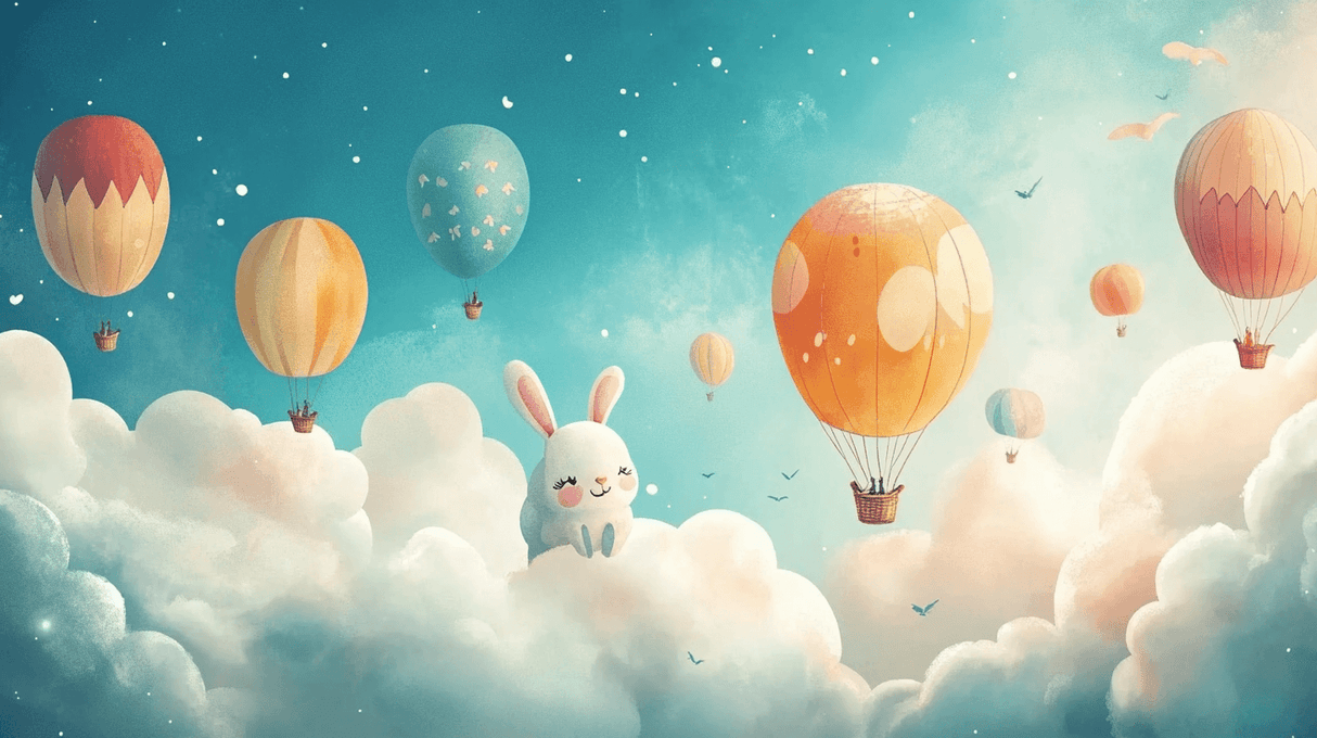 Kids Mural Wallpaper | Hot Air Balloons and Bunny Clouds