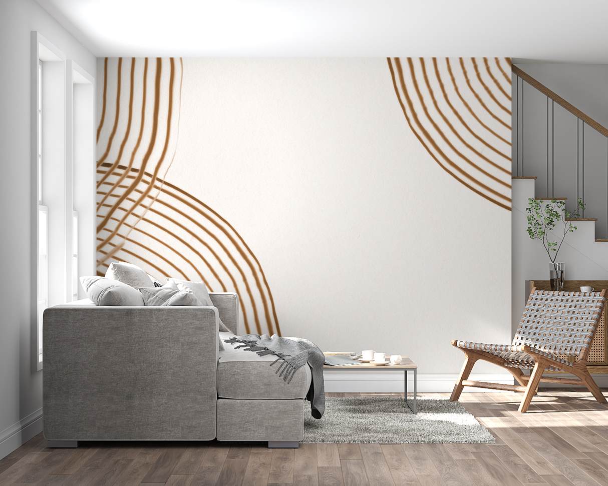 Geometric Mural Wallpaper | Modern Brown Curved Lines