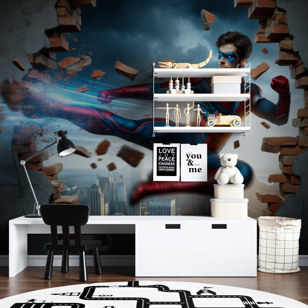Superhero Mural Wallpaper | Dynamic 3D Action Design