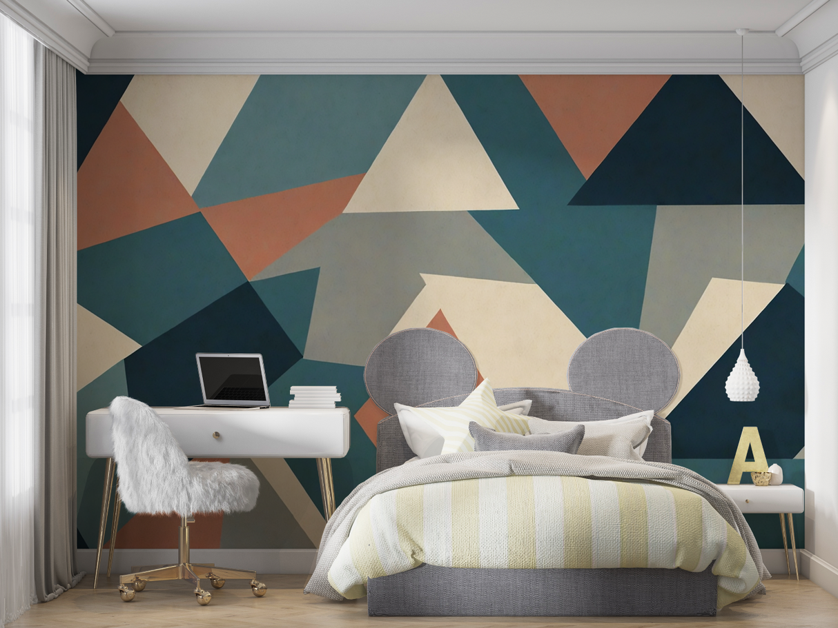 Geometric Mural Wallpaper | Modern Teal and Terracotta Design