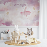 Ballet Mural Wallpaper | Dreamy Pink Dancer with Golden Stars