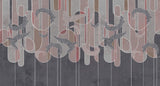 Abstract Mural Wallpaper | Geometric Feather Design with Burgundy Stripes