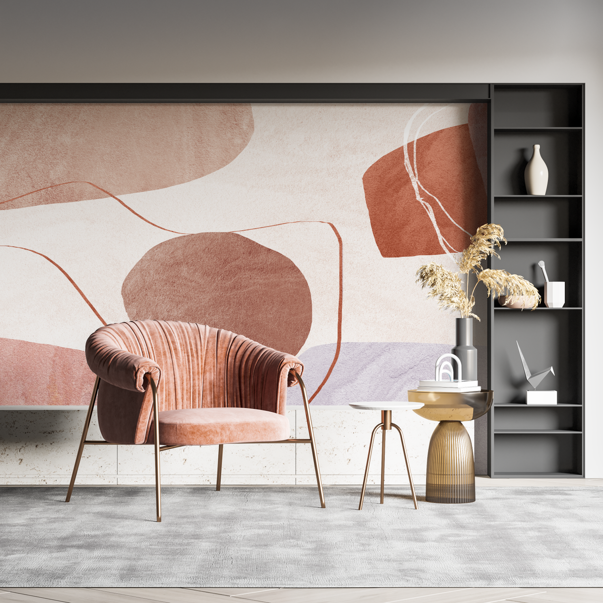 Abstract Mural Wallpaper | Terracotta and Beige Geometric Shapes