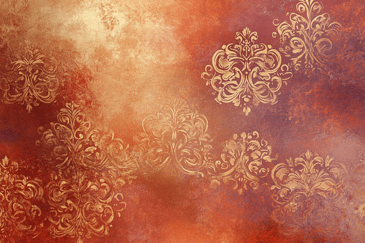 Baroque Mural Wallpaper | Terracotta and Gold Damask Pattern