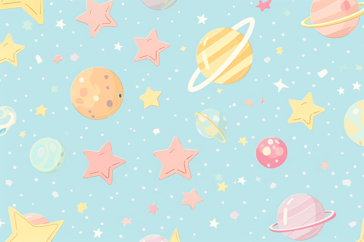 Space Mural Wallpaper | Pastel Planets and Stars Design
