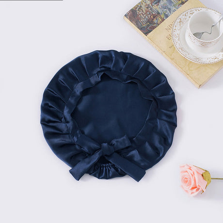 Silk Sleep Cap  Mulberry Silk Hair Protection With Ribbon - Product showcase
