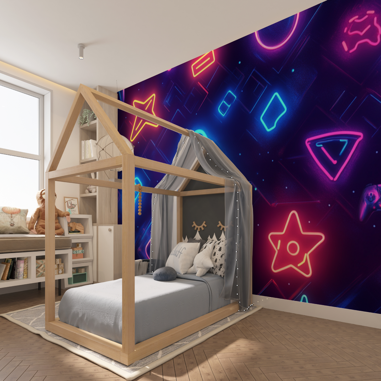 Gaming Mural Wallpaper | Neon Geometric Design