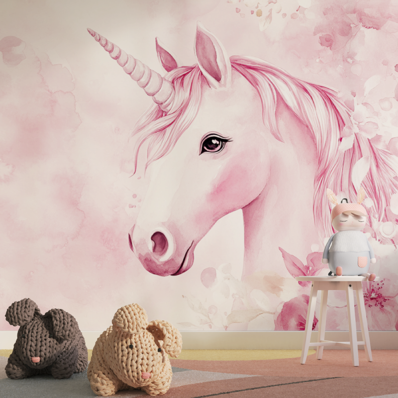 Unicorn Mural Wallpaper | Watercolor Pink Fantasy Design