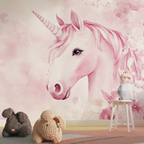 Unicorn Mural Wallpaper | Watercolor Pink Fantasy Design