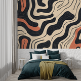 Abstract Mural Wallpaper | Modern Curves With Terracotta Accents