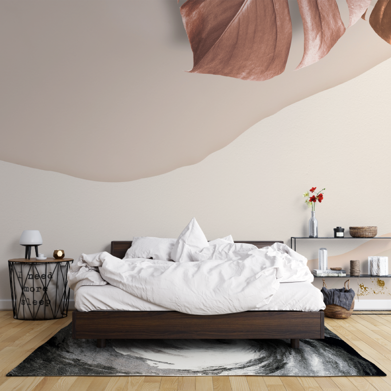 Abstract Mural Wallpaper | Organic Curves with Terracotta Leaf