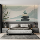 Zen Mural Wallpaper | Balanced Stones and Mint Design