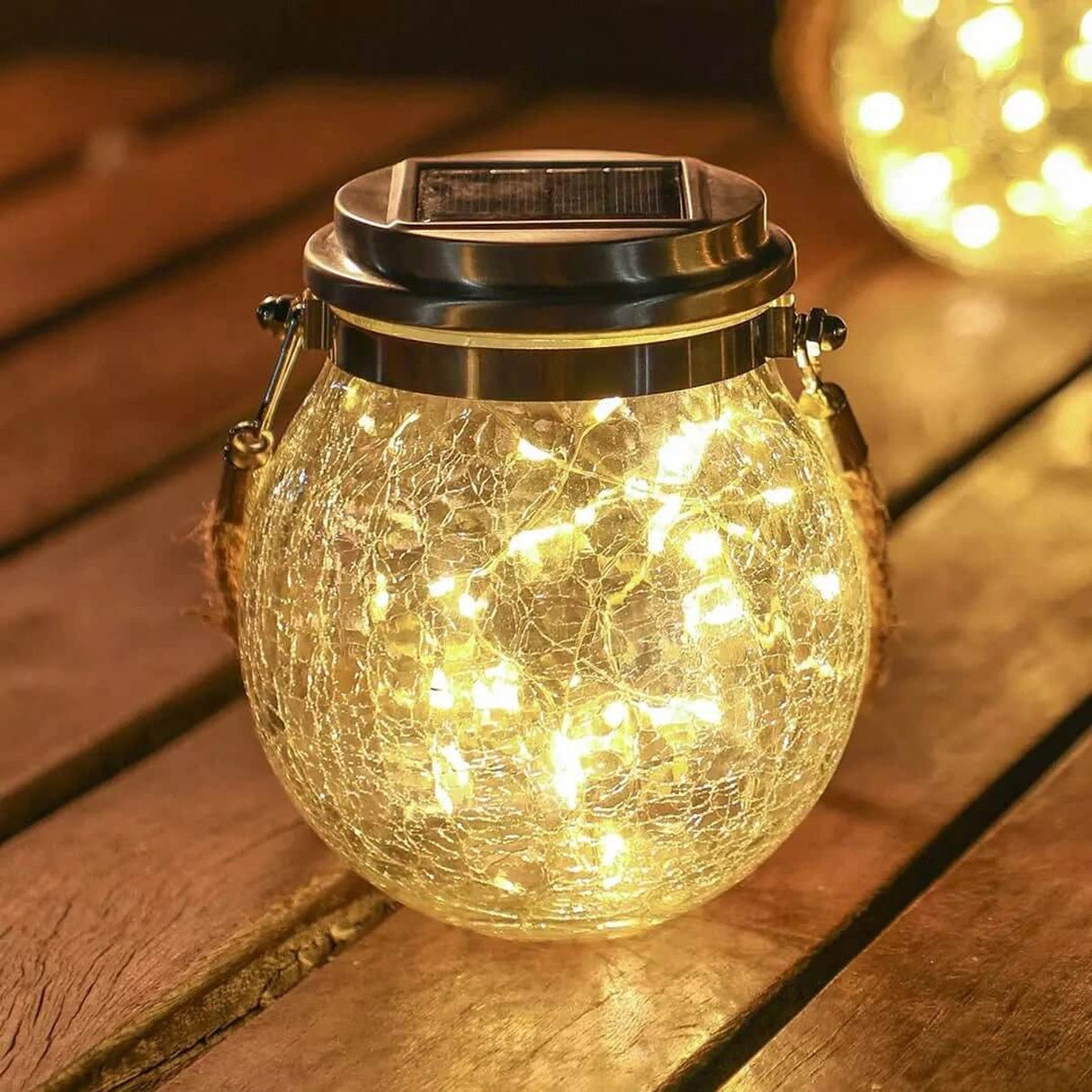 Solar Garden Light  Crackle Glass Hanging Lantern - Detailed view