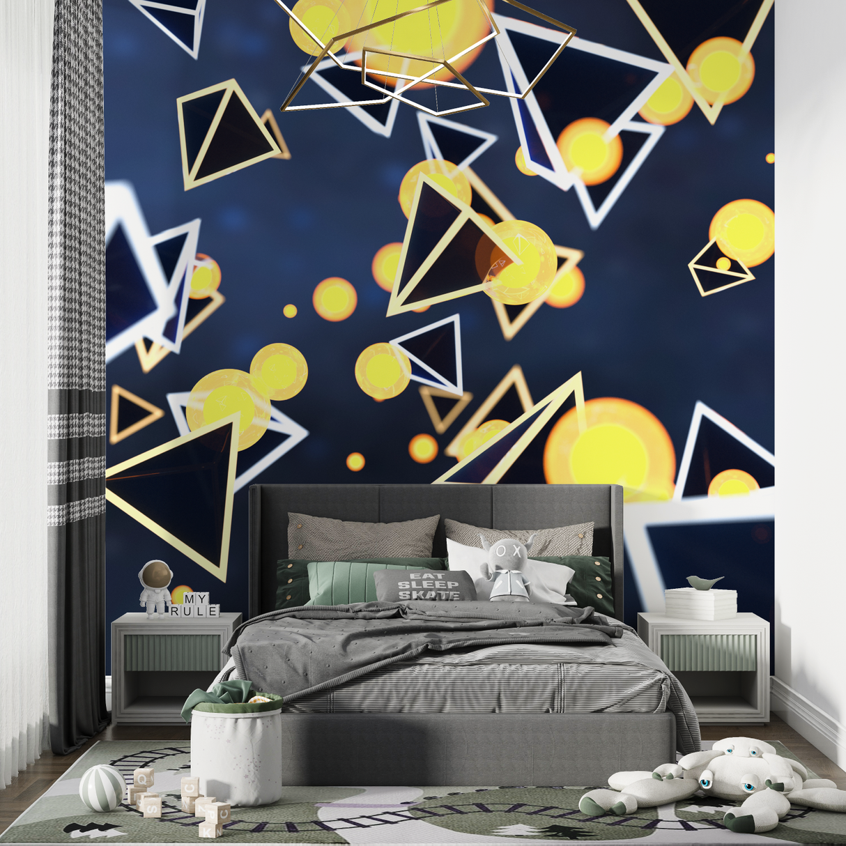 Geometric Mural Wallpaper | Modern Yellow and Navy Design