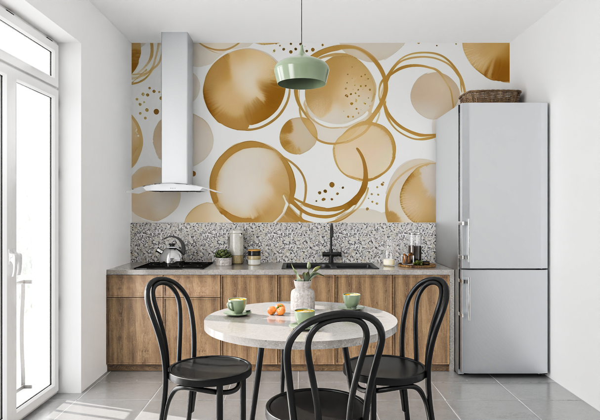Geometric Mural Wallpaper | Gold Circular Abstract Design