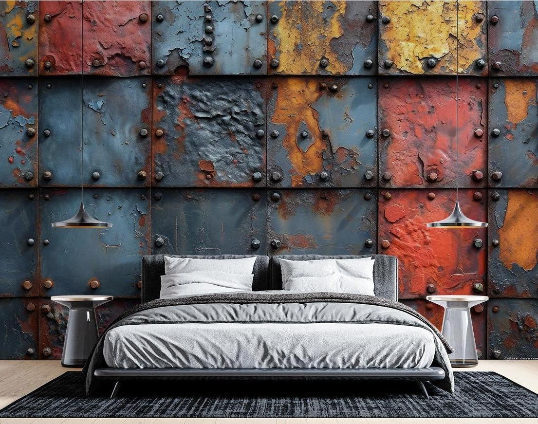 Industrial Mural Wallpaper | Rustic Metal With Rivets Design