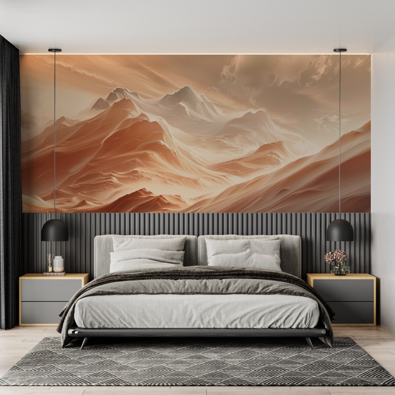 Mountain Mural Wallpaper | Terracotta Peaks at Sunset