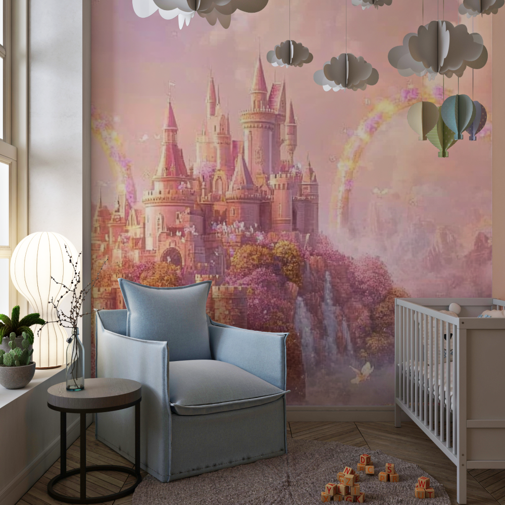 Princess Mural Wallpaper | Enchanted Castle With Rainbow