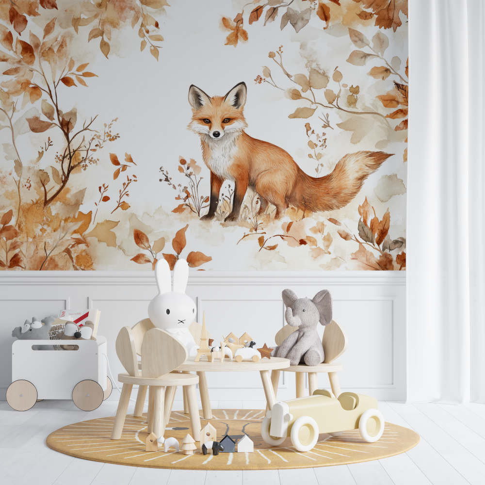 Fox Mural Wallpaper | Autumn Watercolor Design