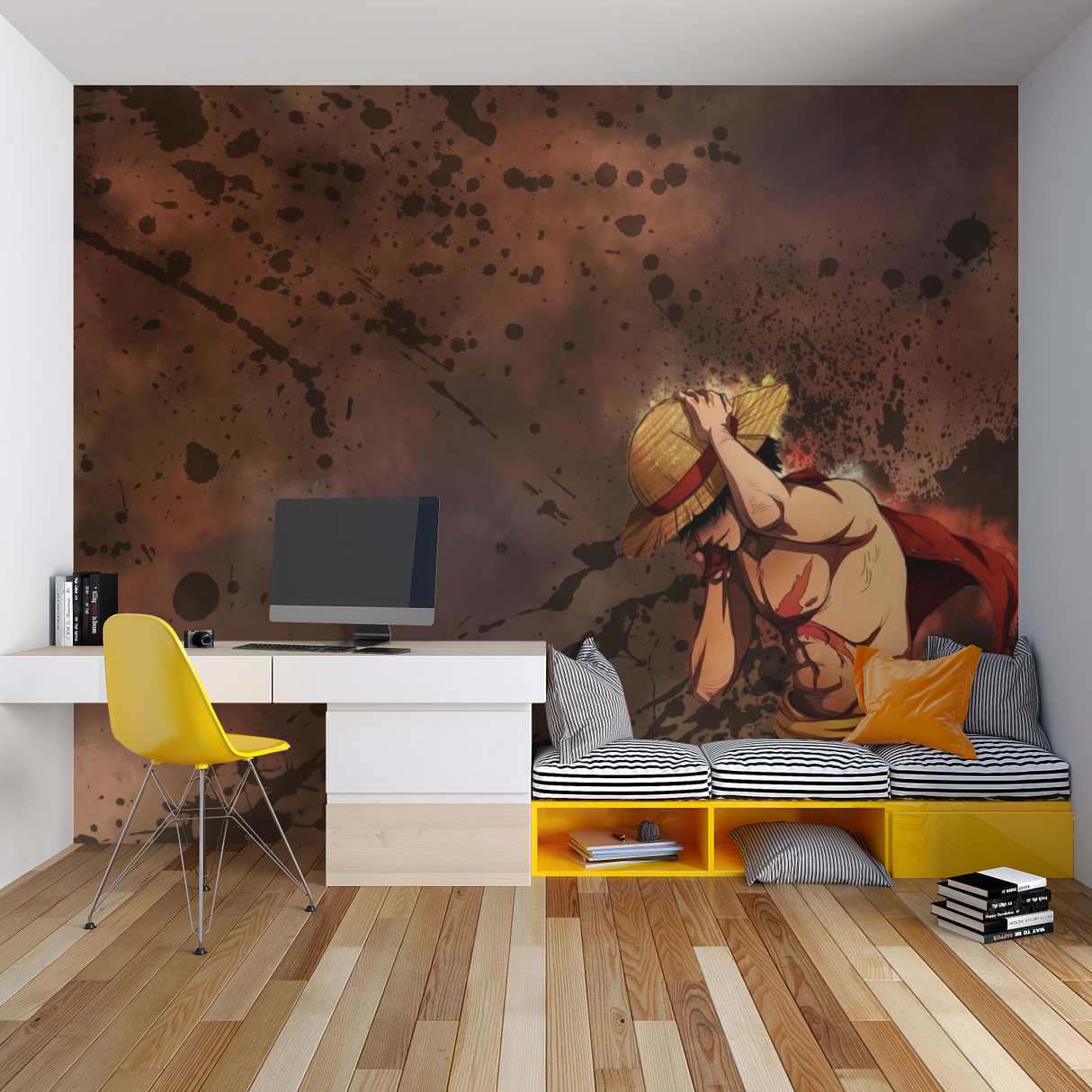 Anime Mural Wallpaper | One Piece Brown Splash Art Design