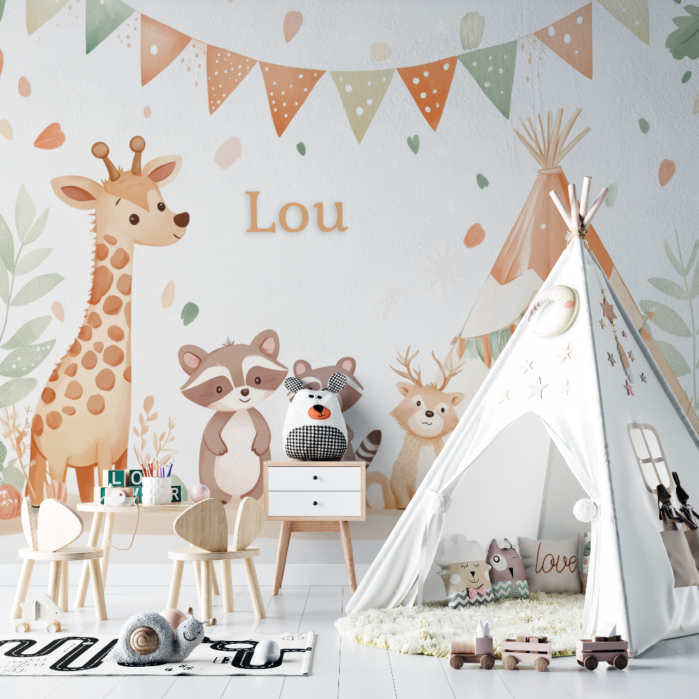 Forest Animals Mural Wallpaper | Nursery Teepee and Woodland Friends