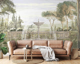 Papier Peint Mural de Jardin | Fontaine Vintage avec Palmiers
