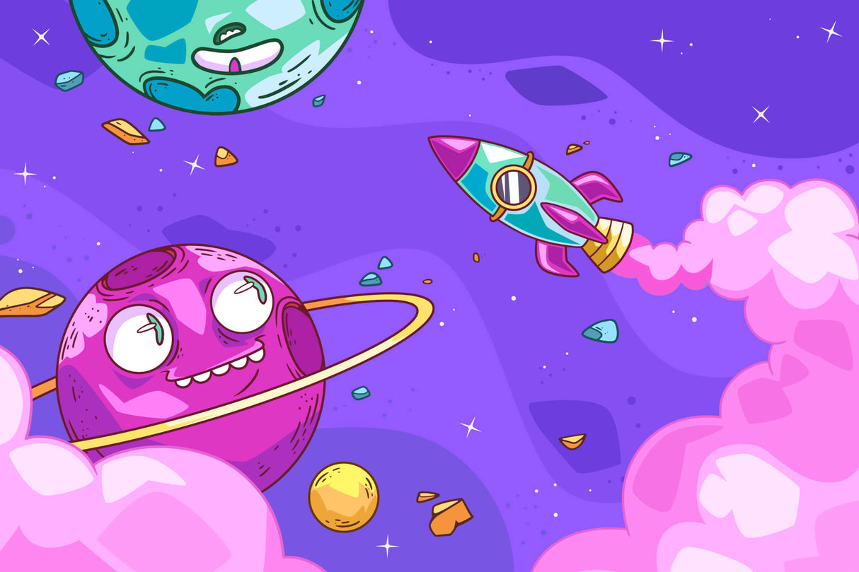 Space Kids Mural Wallpaper | Fun Planets and Rocket Design