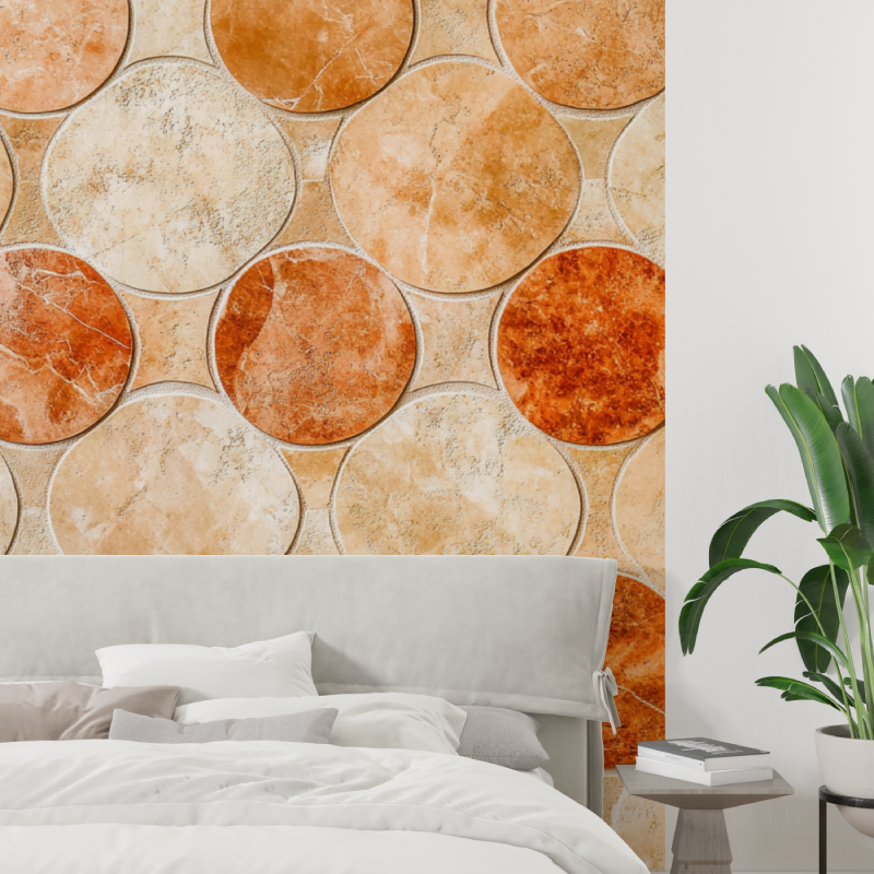 Geometric Mural Wallpaper | Terracotta Circular Mosaic Pattern