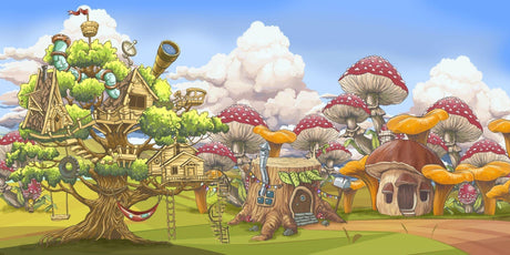 Papier Peint Mural Cabane Fantaisie | Aventure Forêt Magique aux Champignons