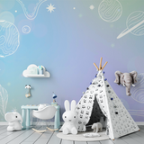 Space Mural Wallpaper | Pastel Galaxy with Stars and Planets