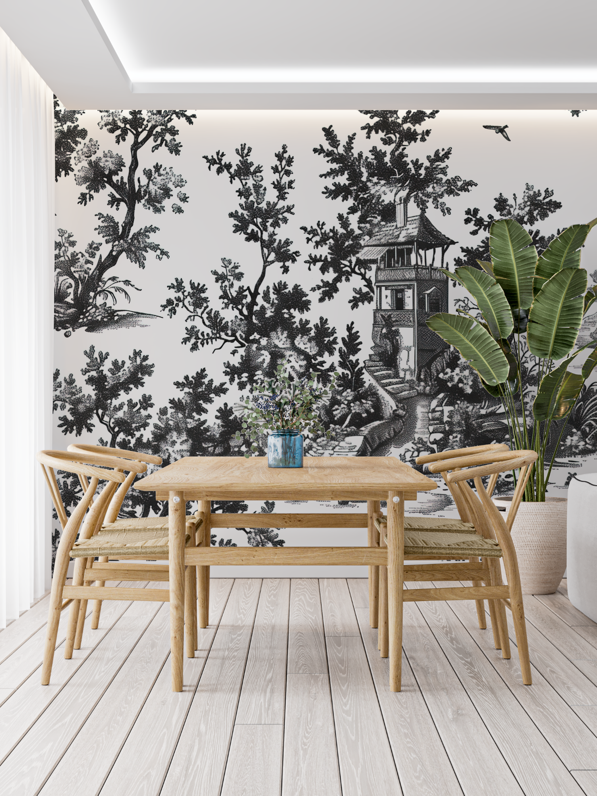 Vintage Mural Wallpaper | Black and White Toile de Jouy Scene