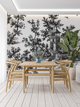 Vintage Mural Wallpaper | Black and White Toile de Jouy Scene