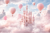 Princess Castle Mural Wallpaper | Pink Hot Air Balloons Fantasy