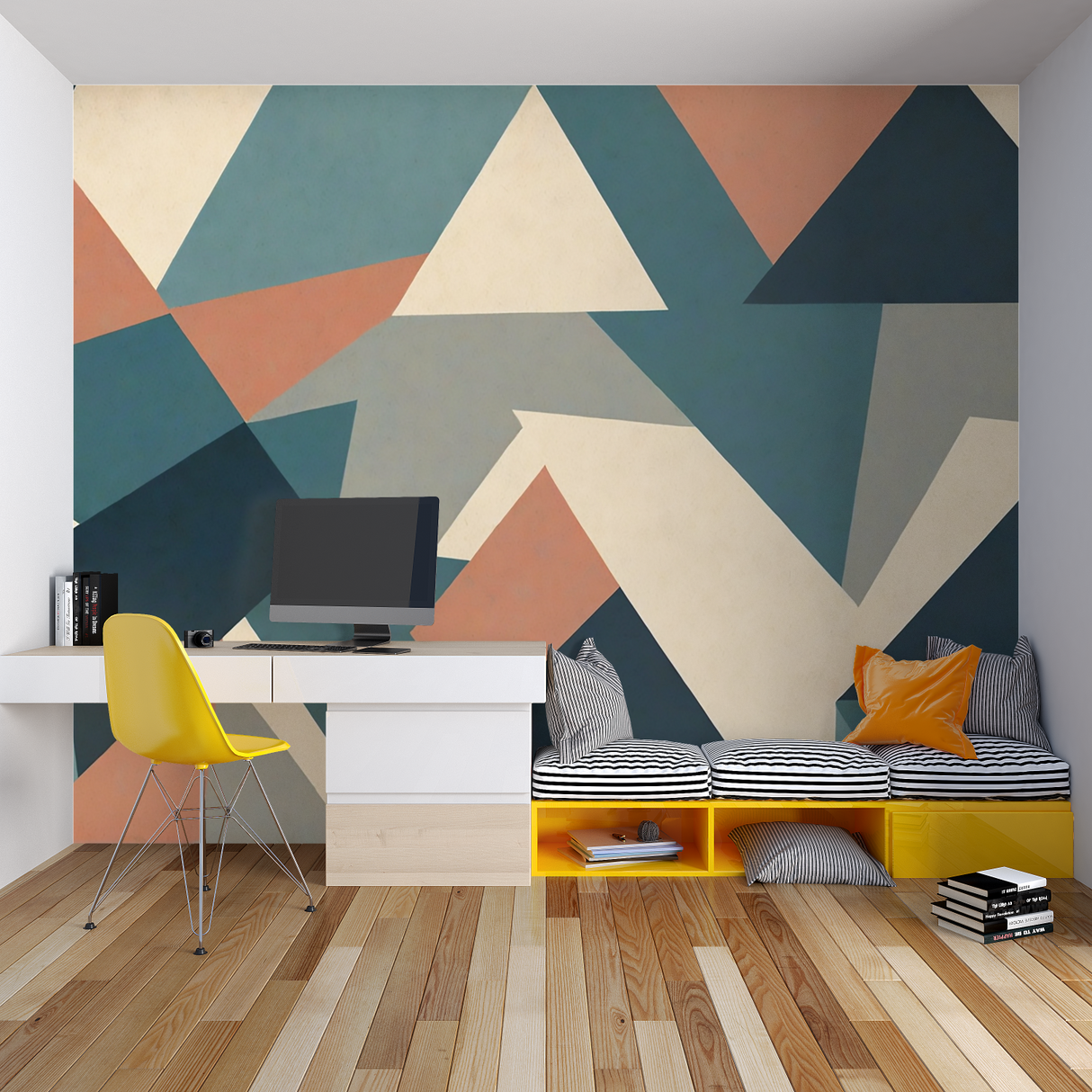 Geometric Mural Wallpaper | Modern Abstract Terracotta and Teal Design