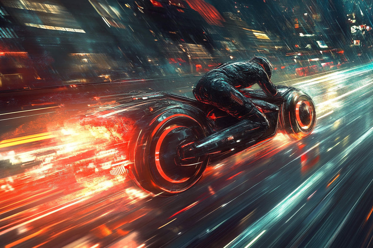 Sci-Fi Mural Wallpaper | Futuristic Motorcycle Speed Design