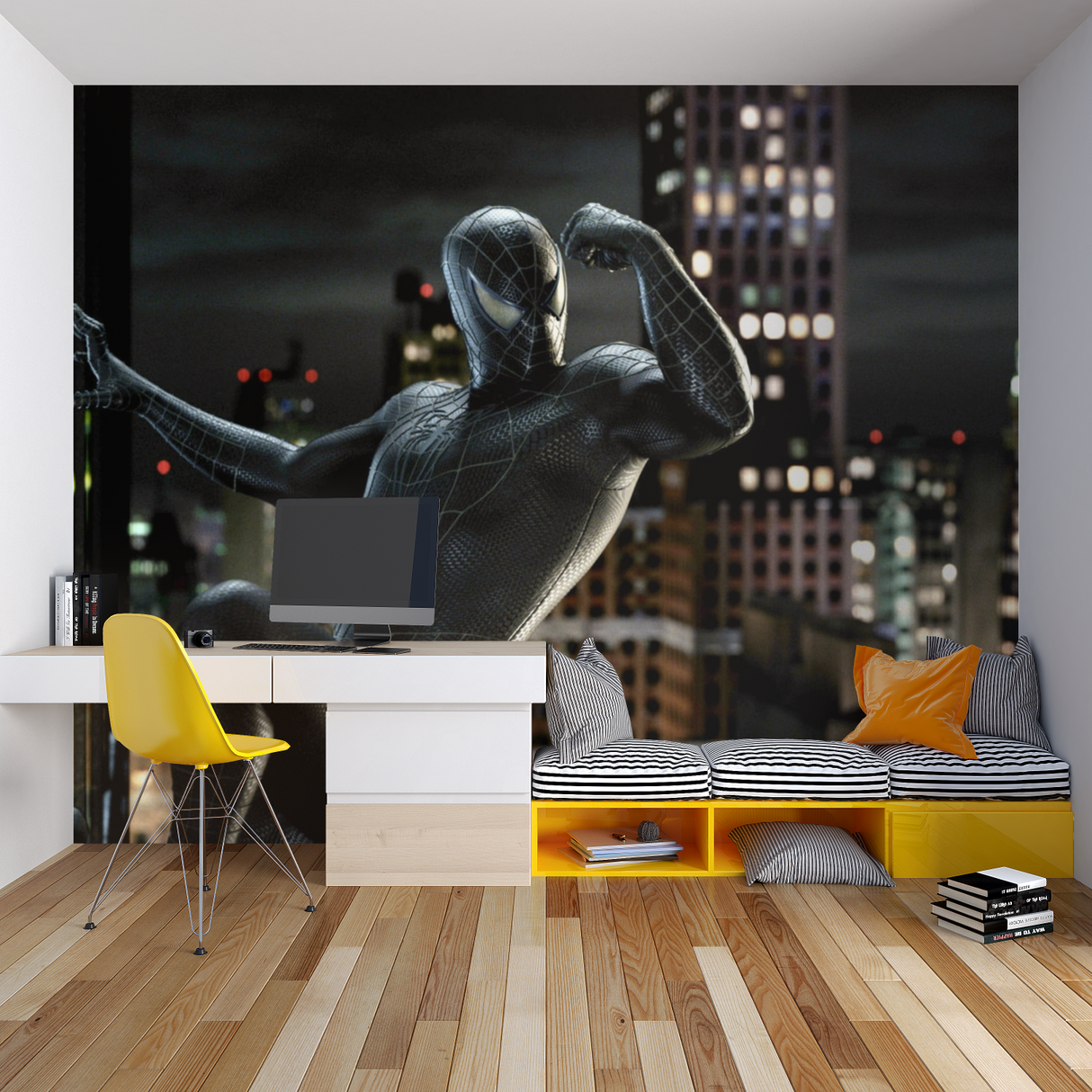Superhero Mural Wallpaper | Black Spider Night Scene