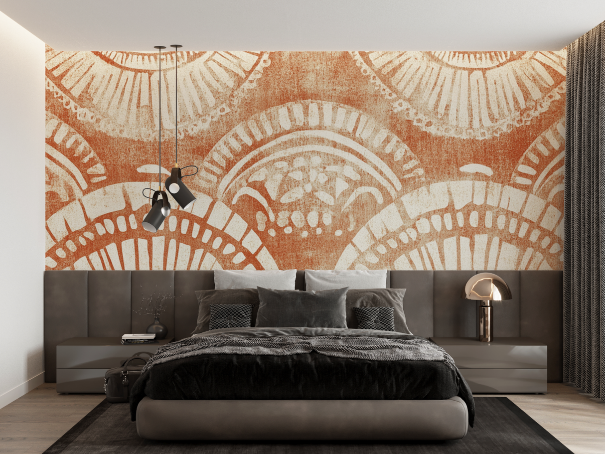Art Deco Mural Wallpaper | Terracotta Geometric Fan Pattern