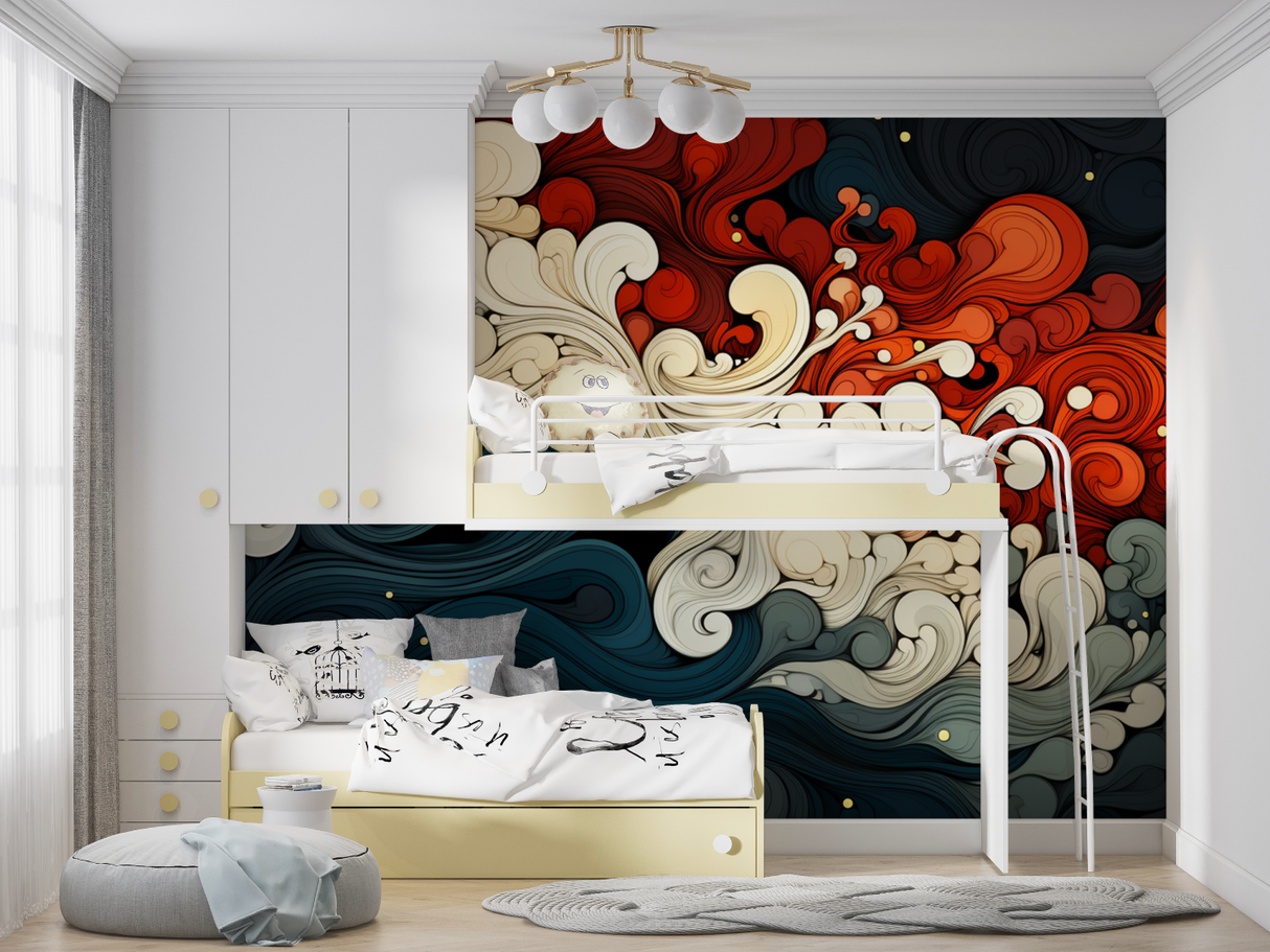 Abstract Mural Wallpaper | Dynamic Japanese Wave Design
