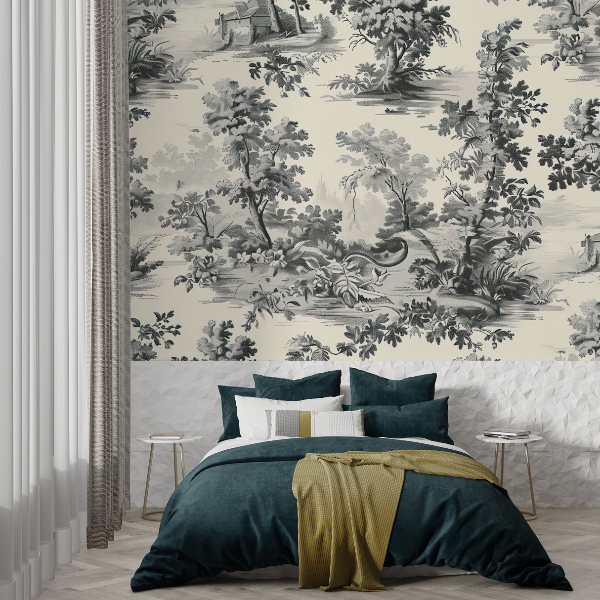 Forest Mural Wallpaper | Vintage Toile de Jouy Scene