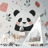 Panda Mural Wallpaper | Scandinavian Nature Design with Pink Accents