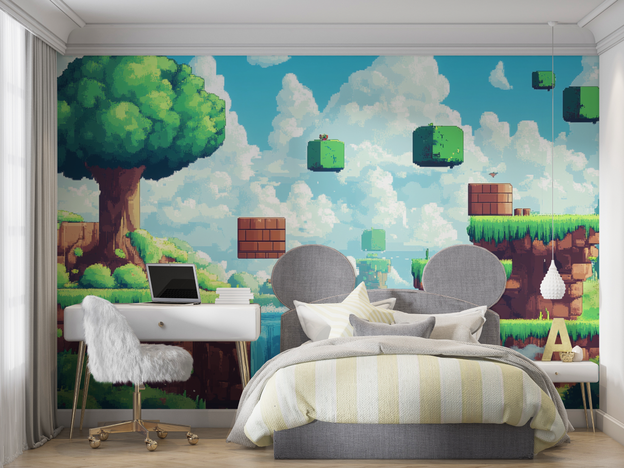 Gaming Mural Wallpaper | Retro Pixel Art Landscape