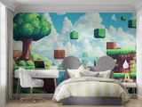 Gaming Mural Wallpaper | Retro Pixel Art Landscape