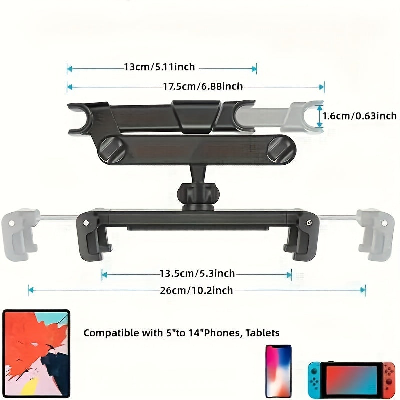 Car Headrest Tablet Mount  Universal 5-14 Inch Device Holder - Detailed view