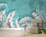 Tropical Mural Wallpaper | White Palm Leaves on Turquoise