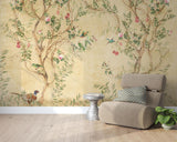 Vintage Blumen Tapete | Vögel und Rosen Chinoiserie Design