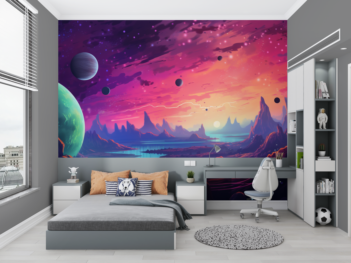 Space Mural Wallpaper | Cosmic Purple Galaxy Scene
