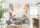 Tropical Mural Wallpaper | Abstract Terracotta and Black Leaves